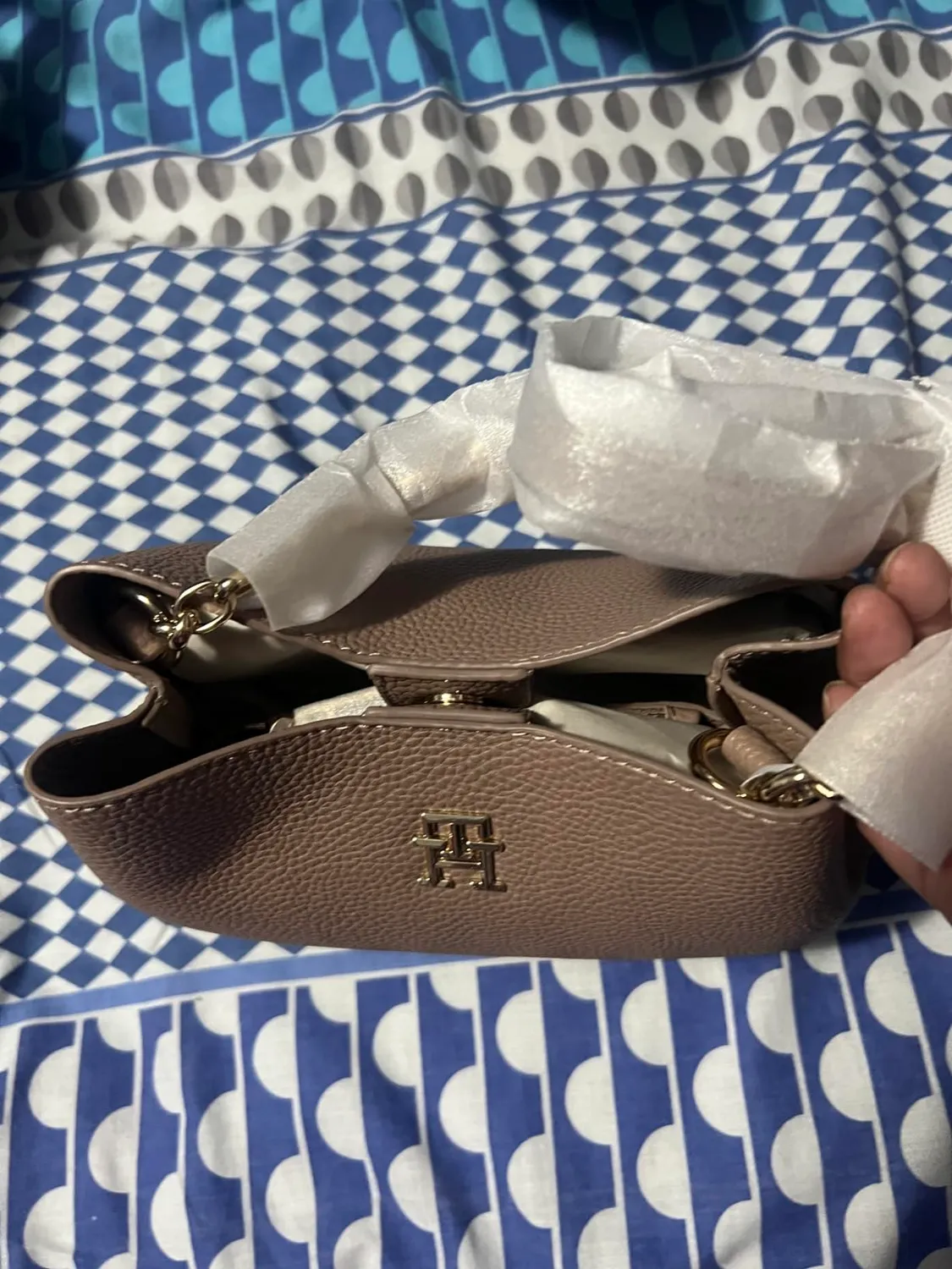 Tommy Hilfiger Emblem Crossover borsa donna tracolla oat milk