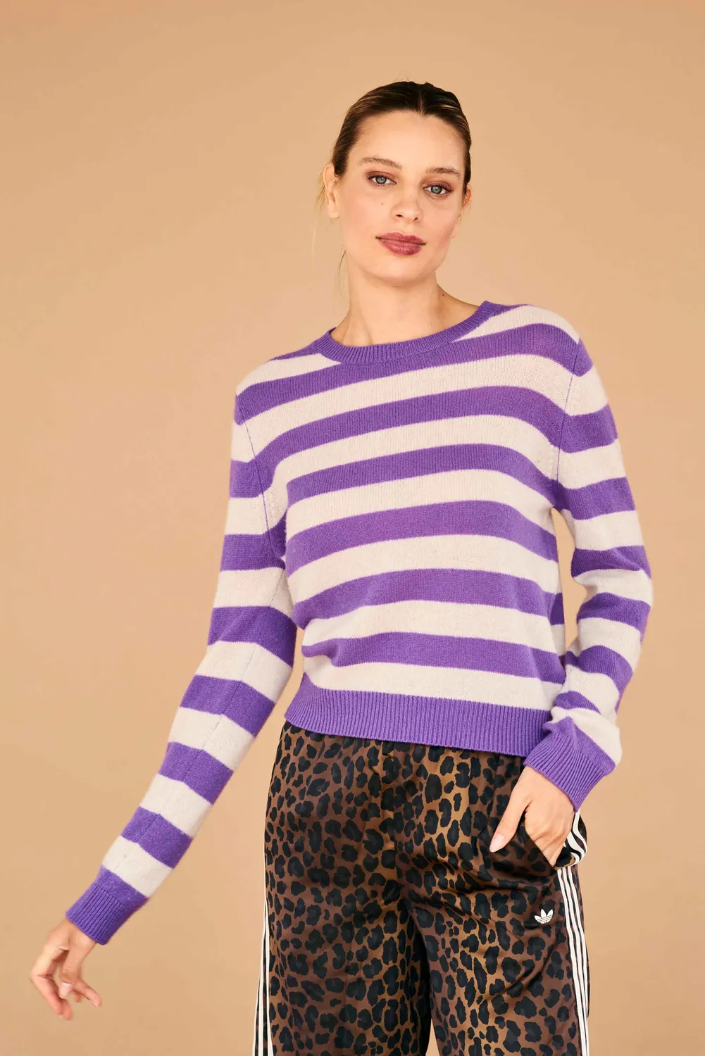 Jumper 1234 Stripe Crew maglione viola pietra cashmere