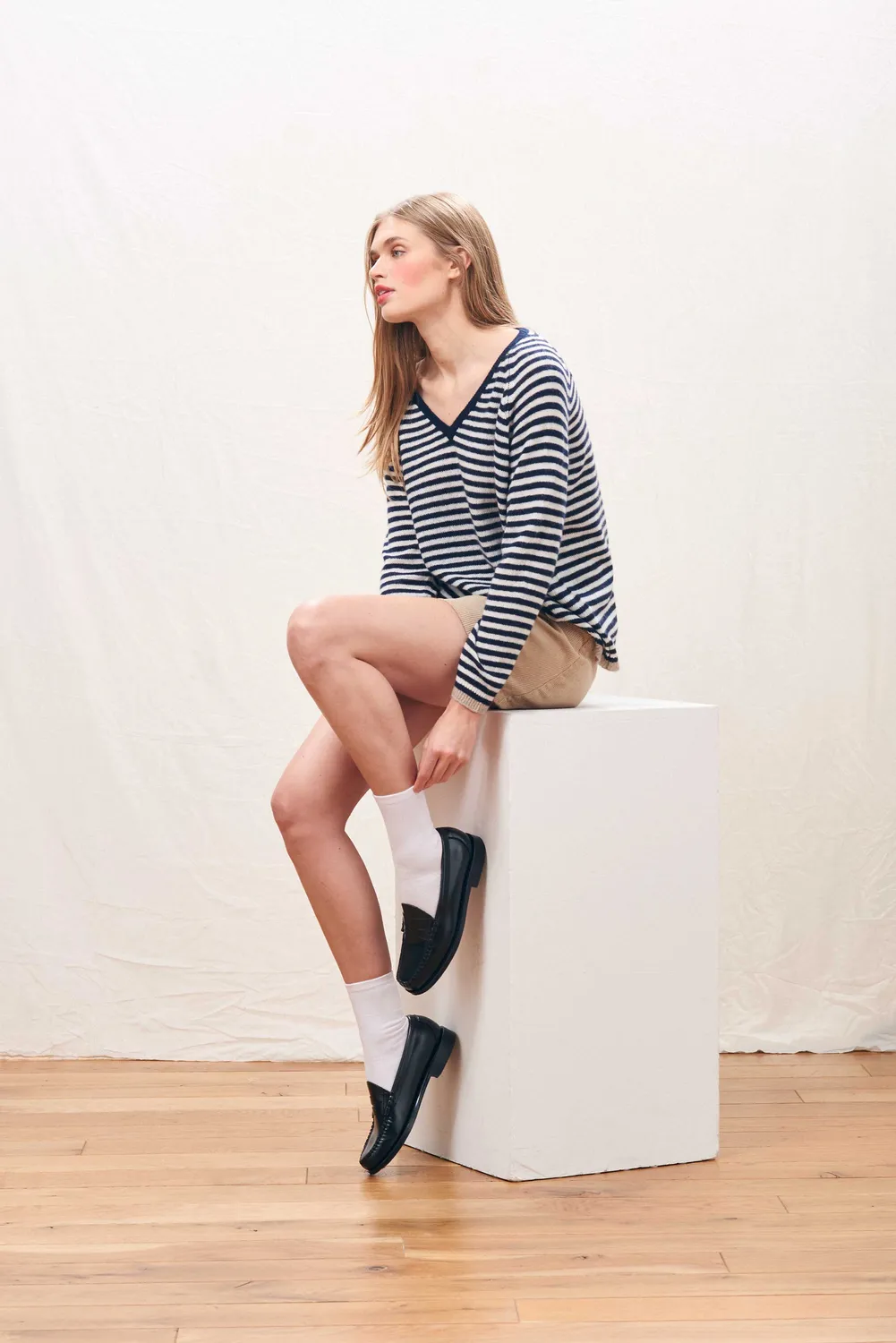 Jumper 1234 Little Stripe Vee maglione navy panna