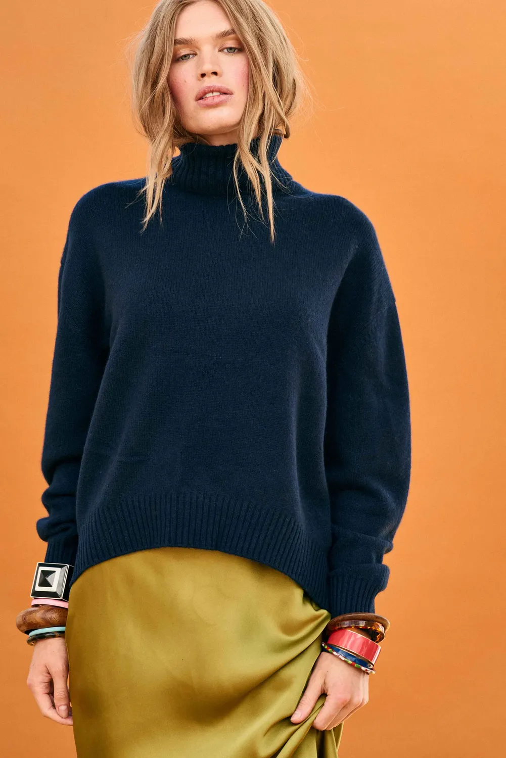 Jumper 1234 Cashmere Oversize Roll Collar maglione navy