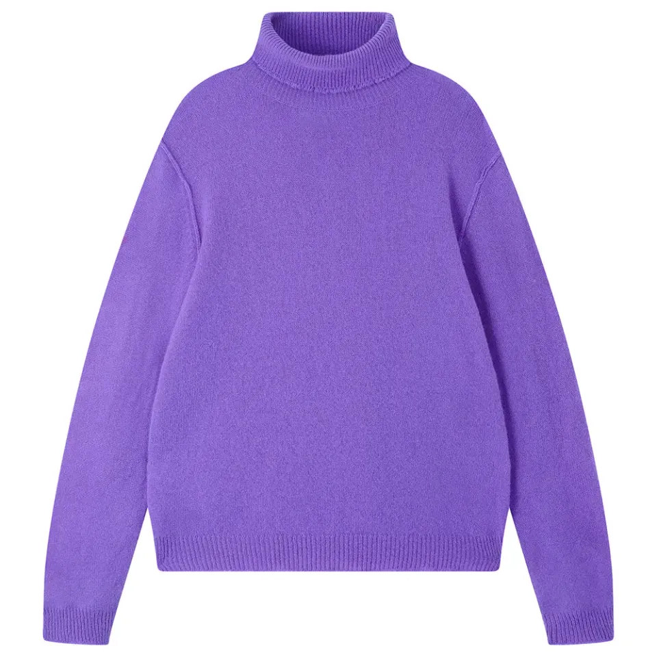 Jumper 1234 Cashmere Distressed Roll Collar maglione viola leggero