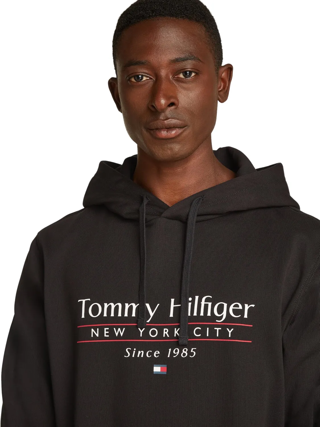 Tommy Hilfiger Center Stack felpa uomo nera cappuccio