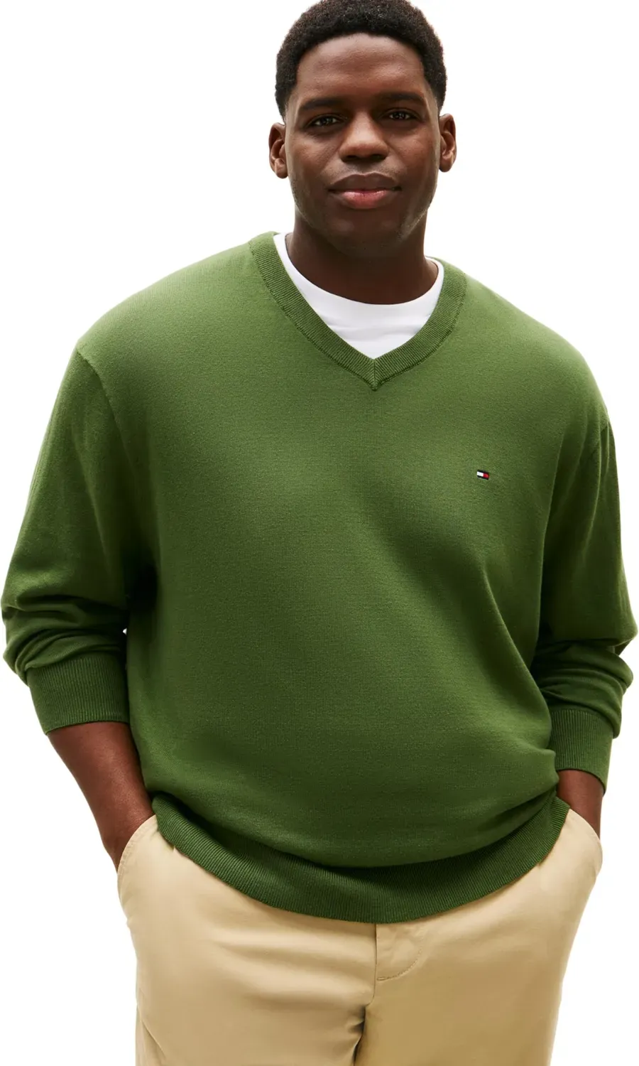 Tommy Hilfiger Essential Cotton maglione scollo V verde unisex