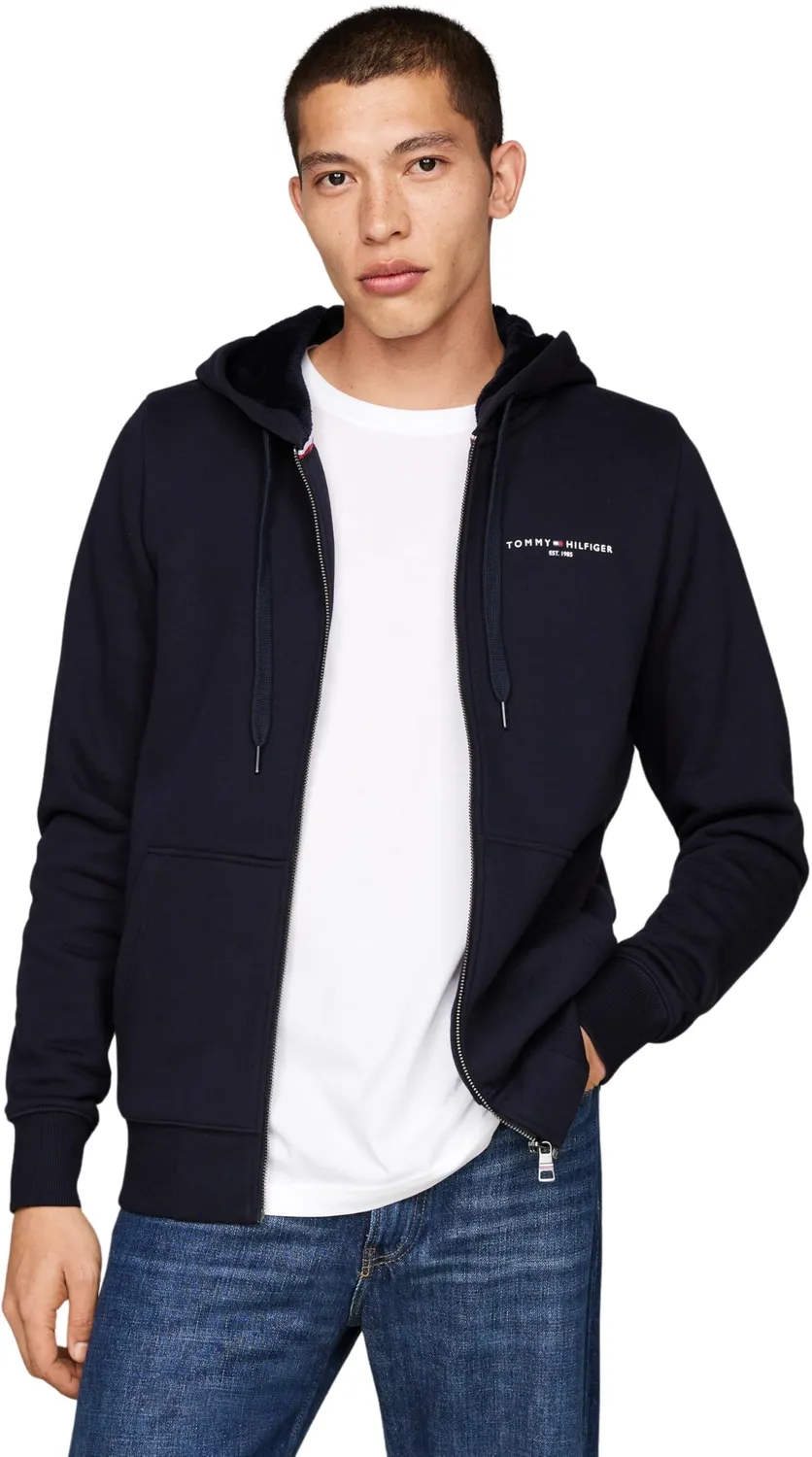 Tommy Hilfiger Logo Fur Lined felpa zip uomo blu pile