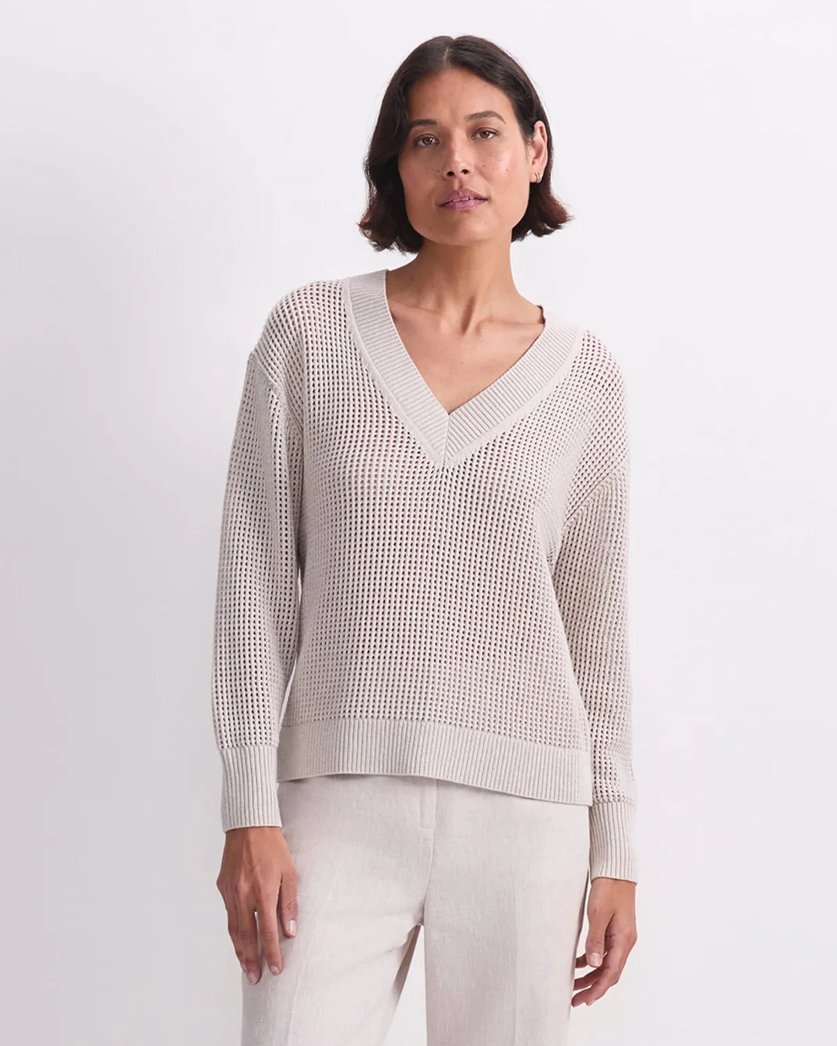 Sportscraft Crochet maglia scollo V cotone donna