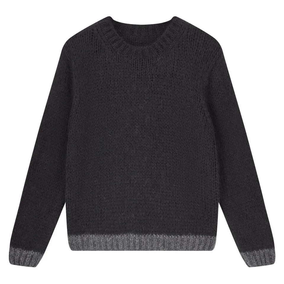 Jumper 1234 Hand Knit Tipped Crew maglione nero mohair
