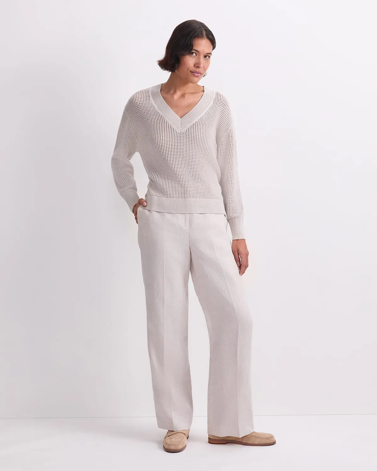 Sportscraft Crochet maglia scollo V cotone donna