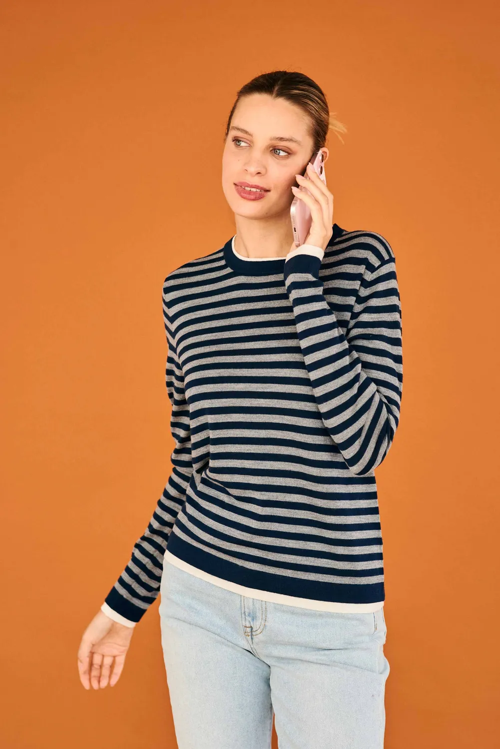 Jumper 1234 Stripe maglione righe navy merino lana