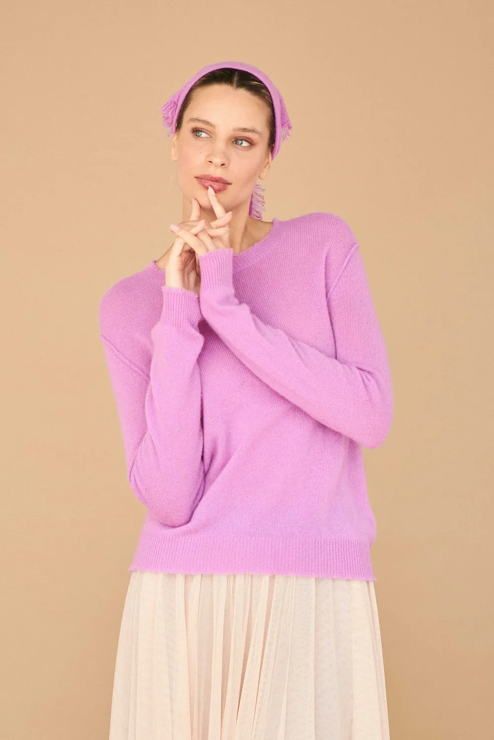 Jumper 1234 Distressed Crew maglia viola cashmere