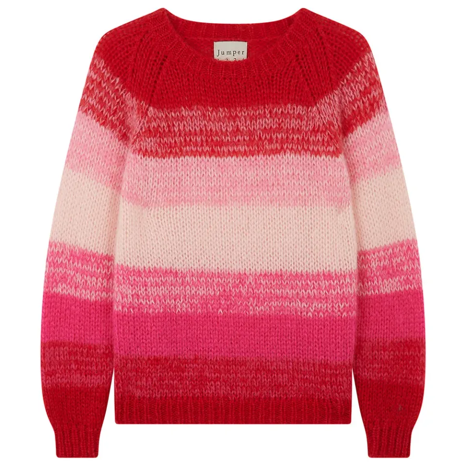 Jumper 1234 Hand Knit Gradient Stripe Crew maglione rosa mohair