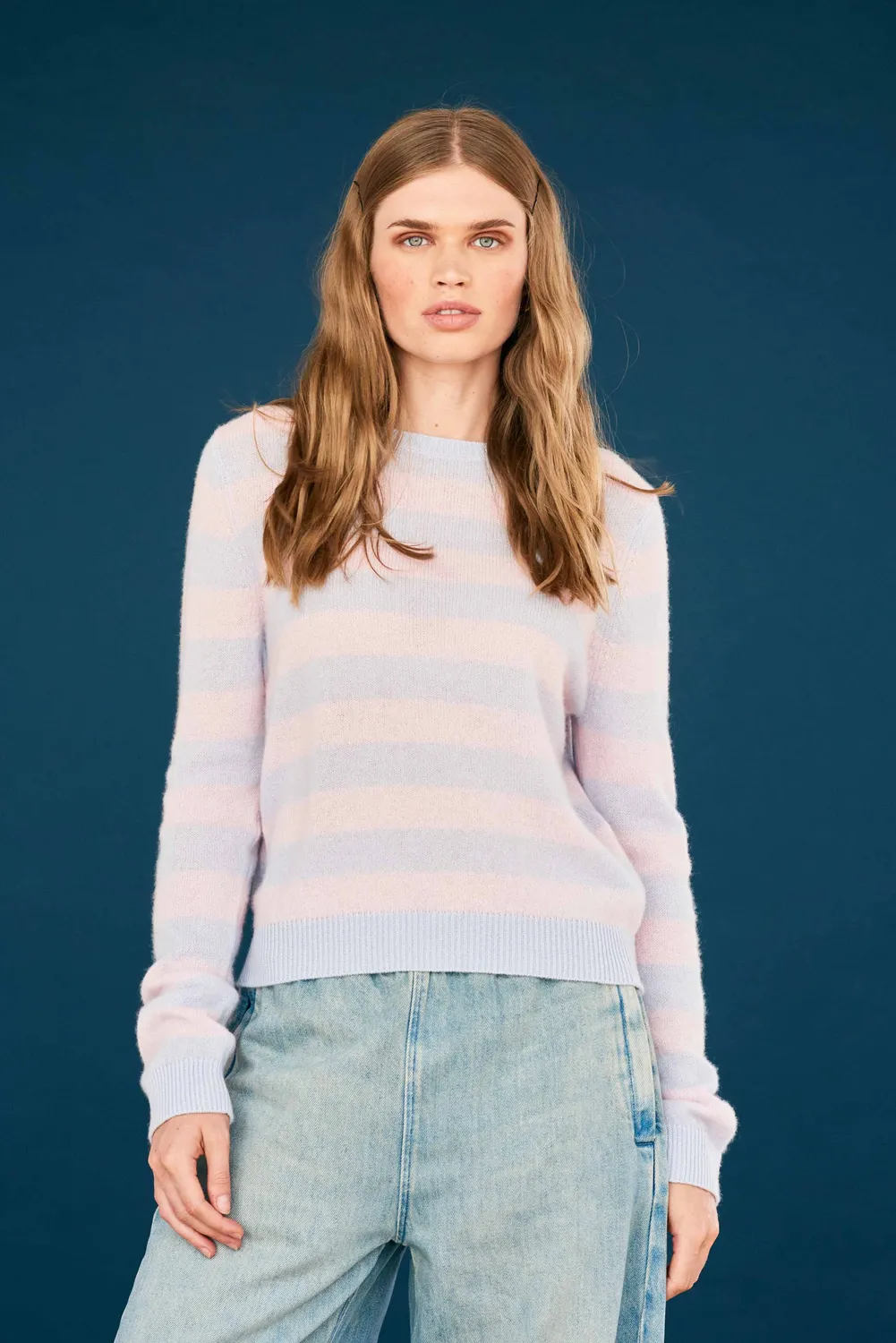 Jumper 1234 Cashmere Stripe Crew maglione azzurro rosa