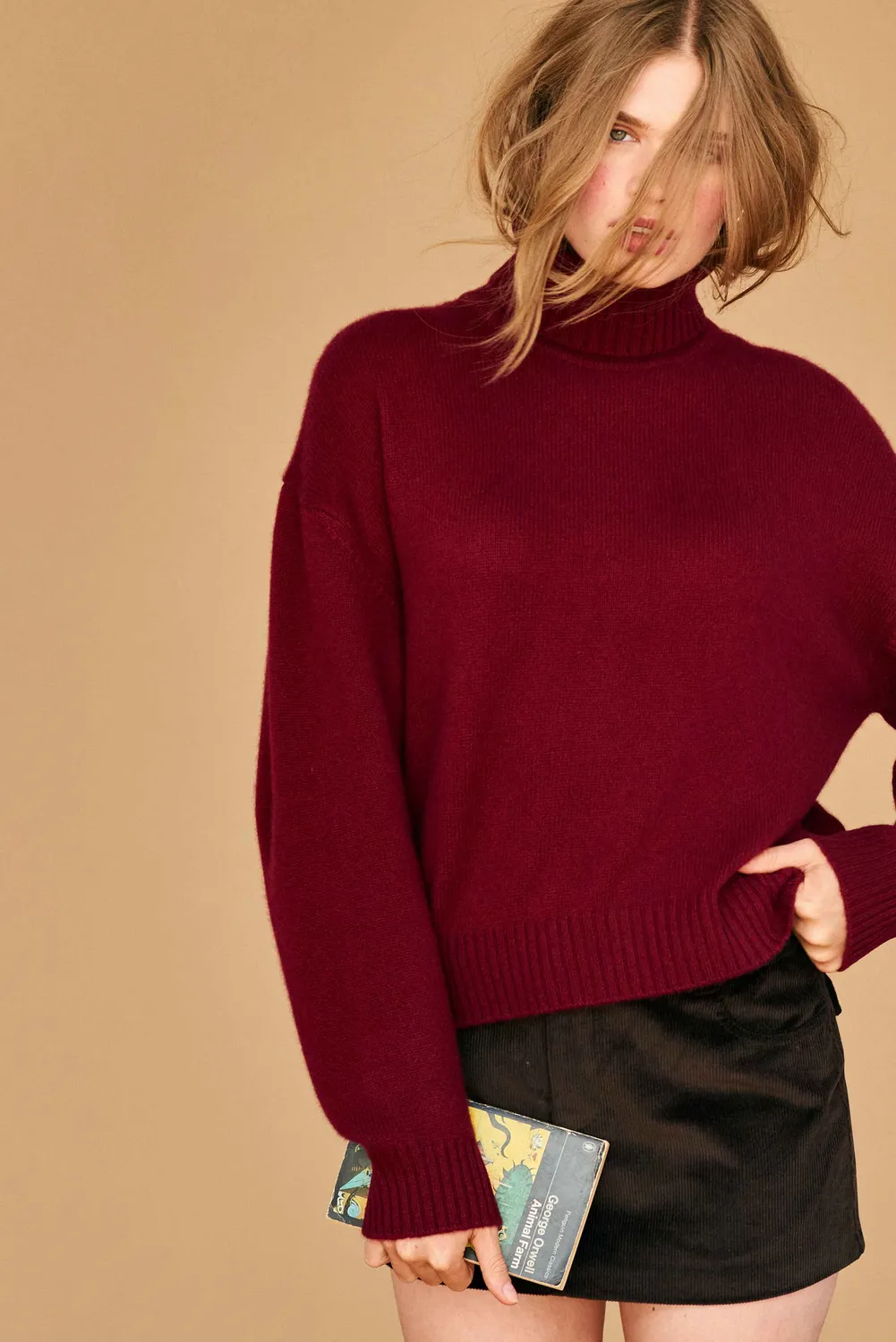 JUMPER 1234 Roll Collar maglione cashmere bordeaux oversize pesante