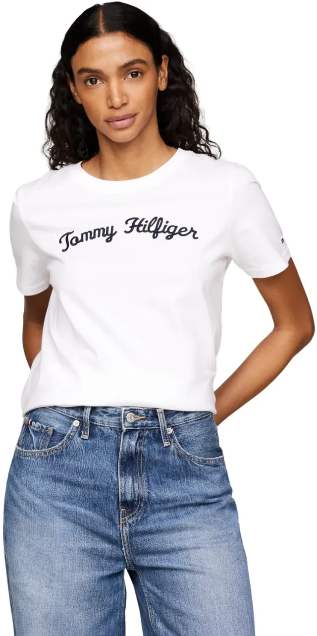 Tommy Hilfiger Script t-shirt donna bianca scollo rotondo