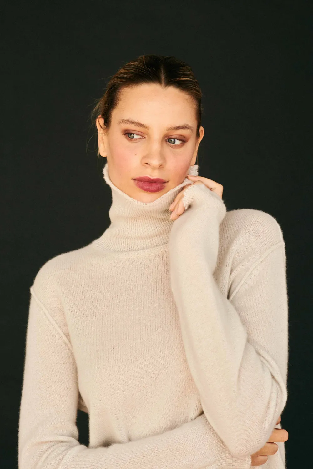 Jumper 1234 Distressed Roll Collar maglione cashmere stone