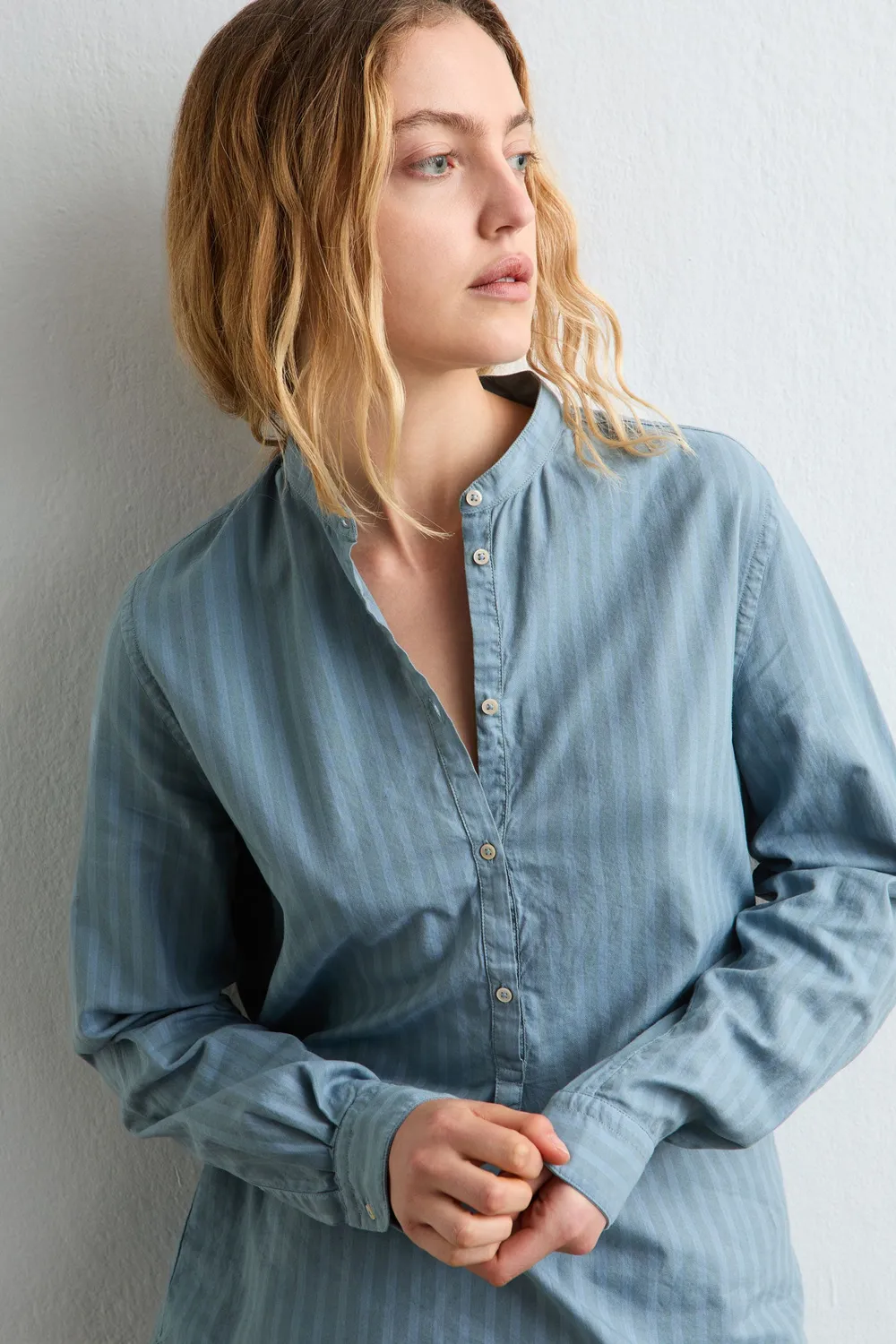 Massimo Alba Leontine camicia donna Air Blue collo coreana