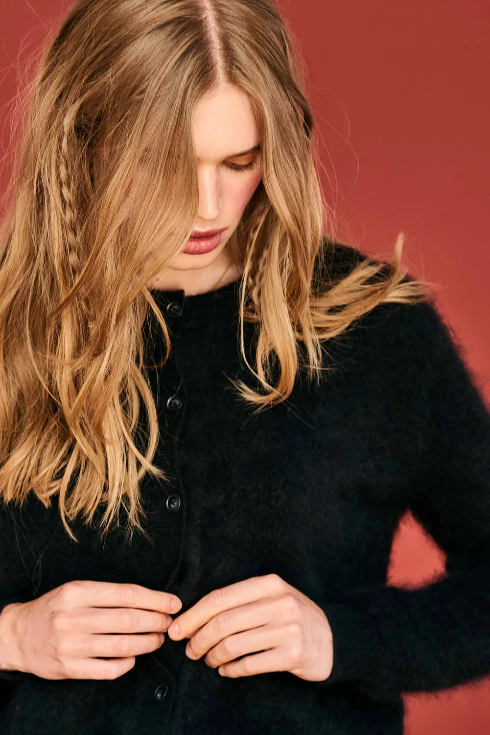 Jumper 1234 Brushed cardigan cashmere nero fluffy
