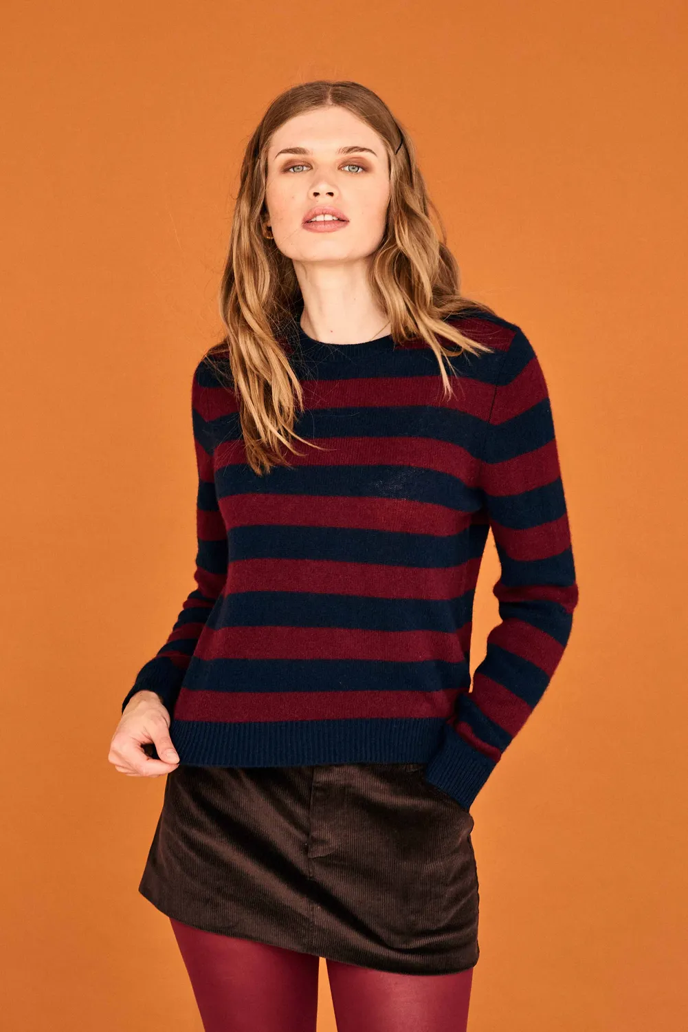 Jumper 1234 Stripe Crew maglione cashmere navy burgundy