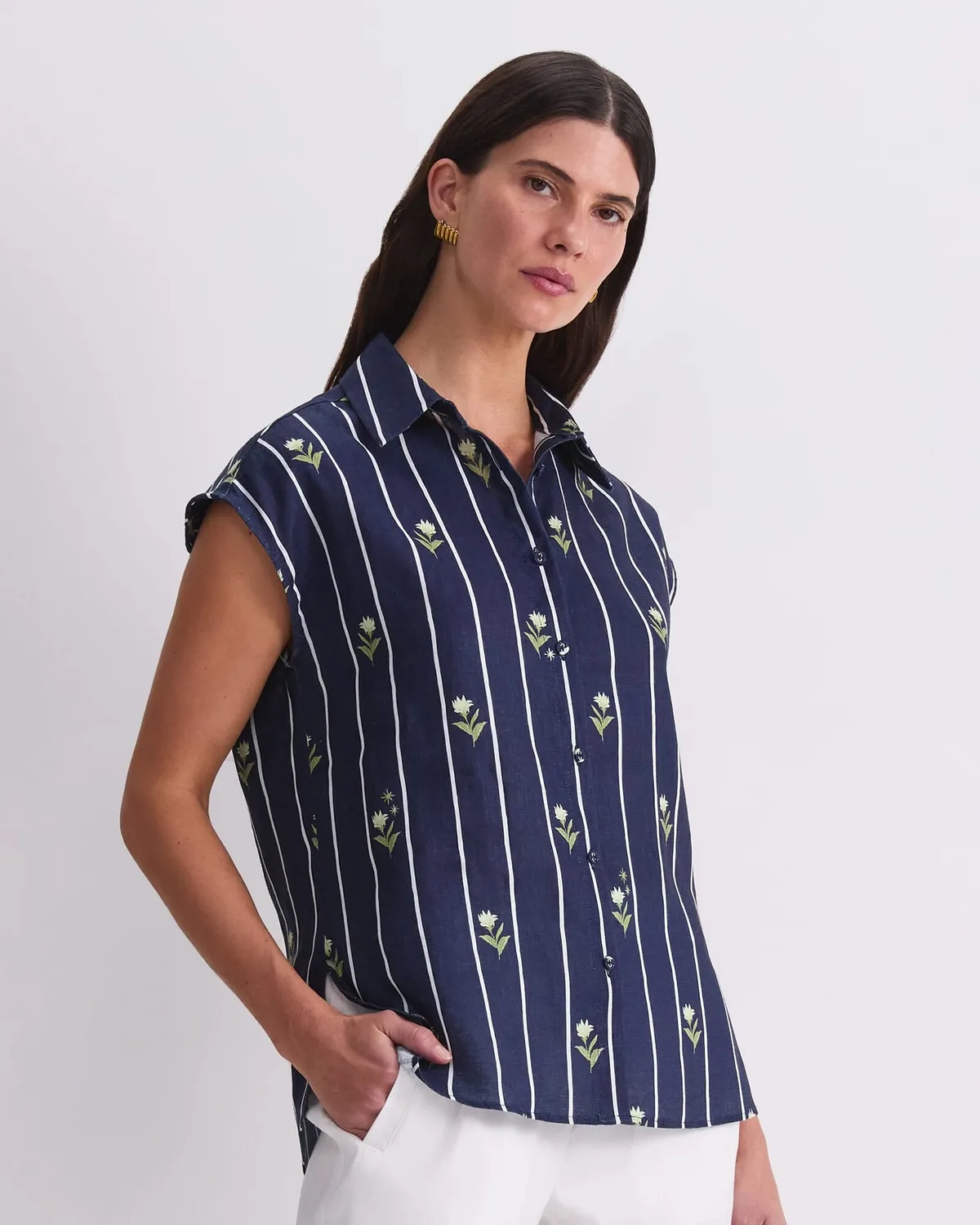 Sportscraft Hampton camicia lino donna righe floreali