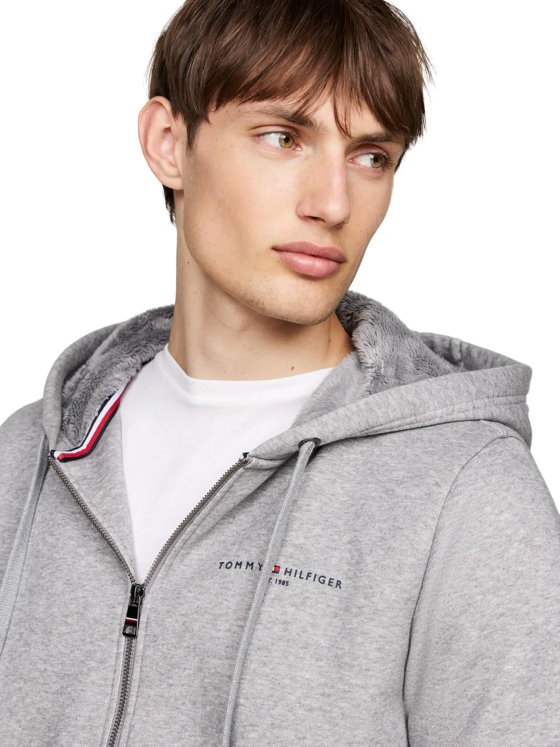 Tommy Hilfiger Logo Fur Lined felpa zip uomo blu pile