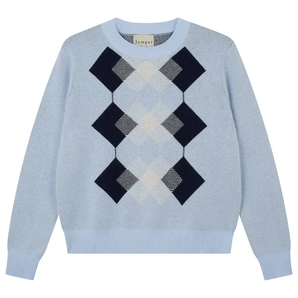 JUMPER 1234 Cashmere Wool Faded Argyle Crew maglione blu