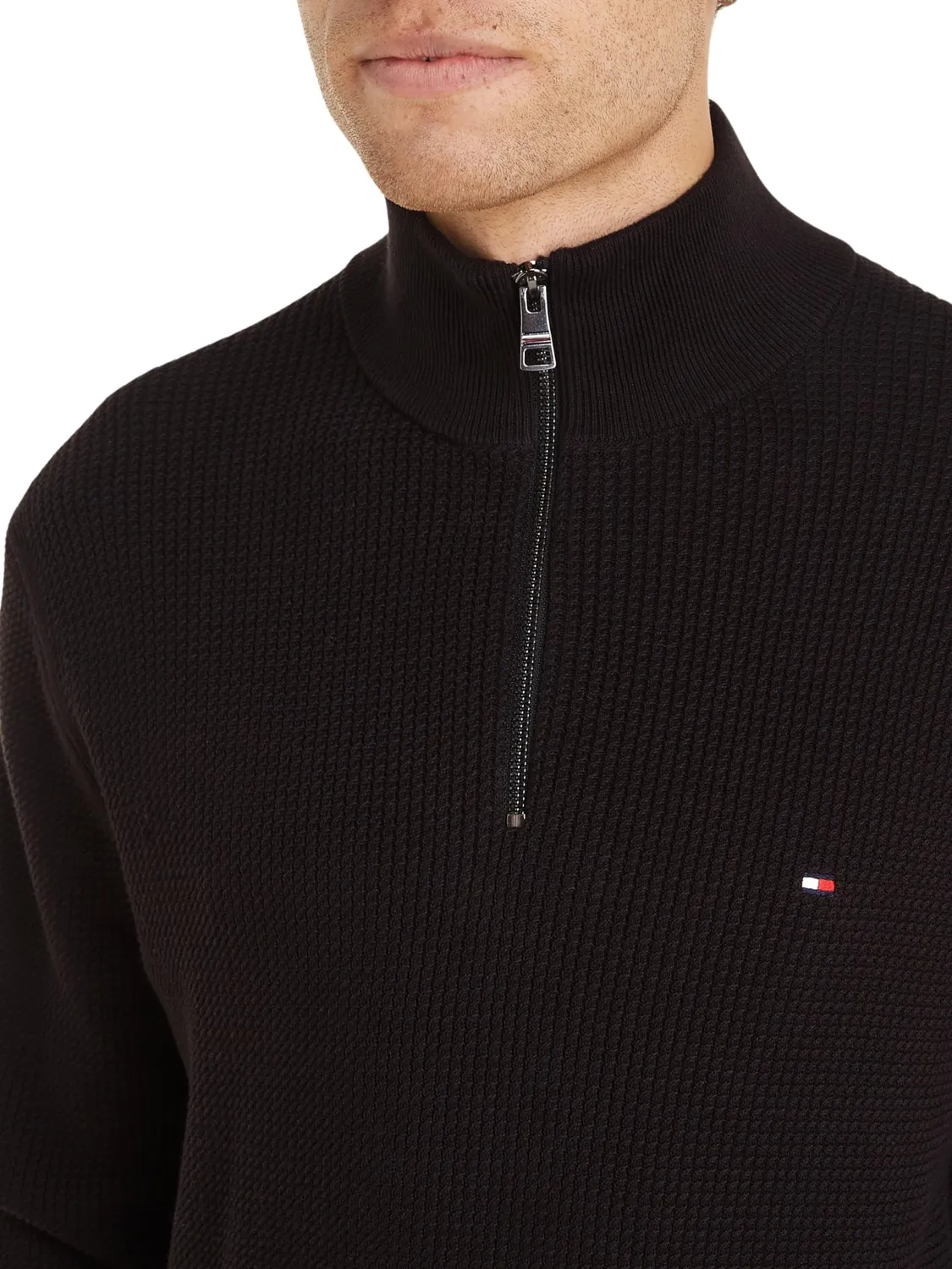 Tommy Hilfiger Mock Neck Mezza Zip pullover nero uomo