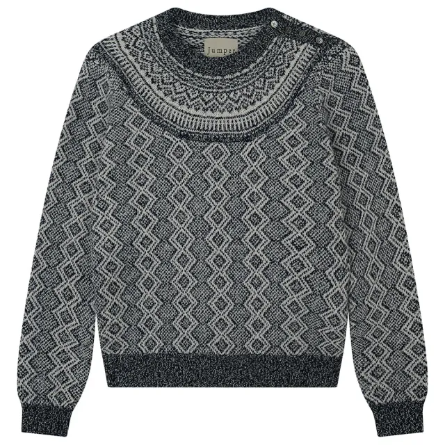 JUMPER 1234 Jacquard Yoke Crew maglione lana blu navy fantasia