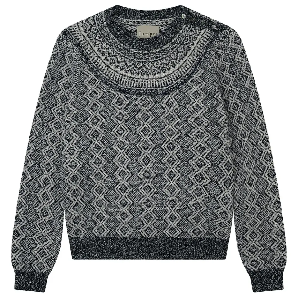 JUMPER 1234 Jacquard Yoke Crew maglione lana blu navy fantasia