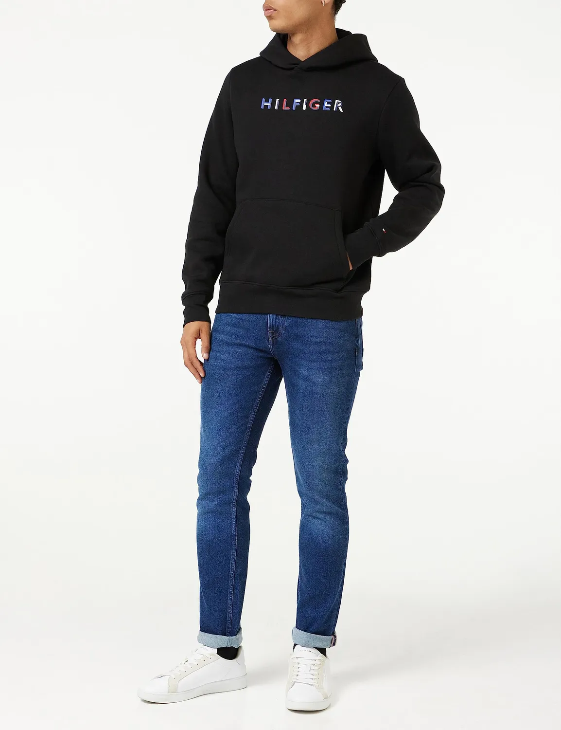 Tommy Hilfiger felpa cappuccio uomo nero Black maglia