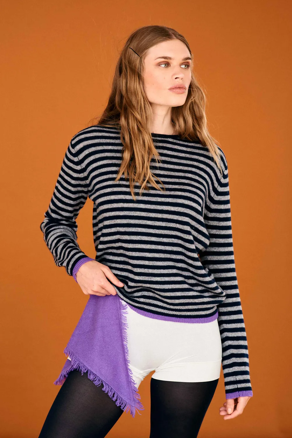 Jumper 1234 Little Stripe maglione cashmere navy grigio