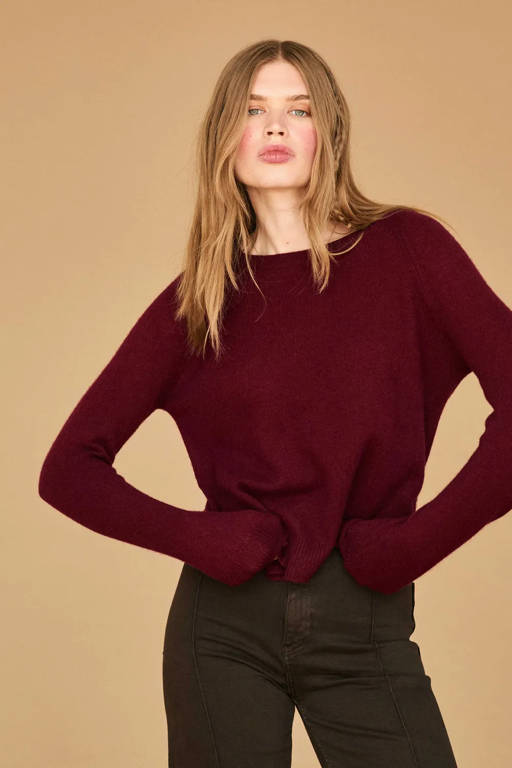Jumper 1234 Cashmere Distressed Crew maglione bordeaux