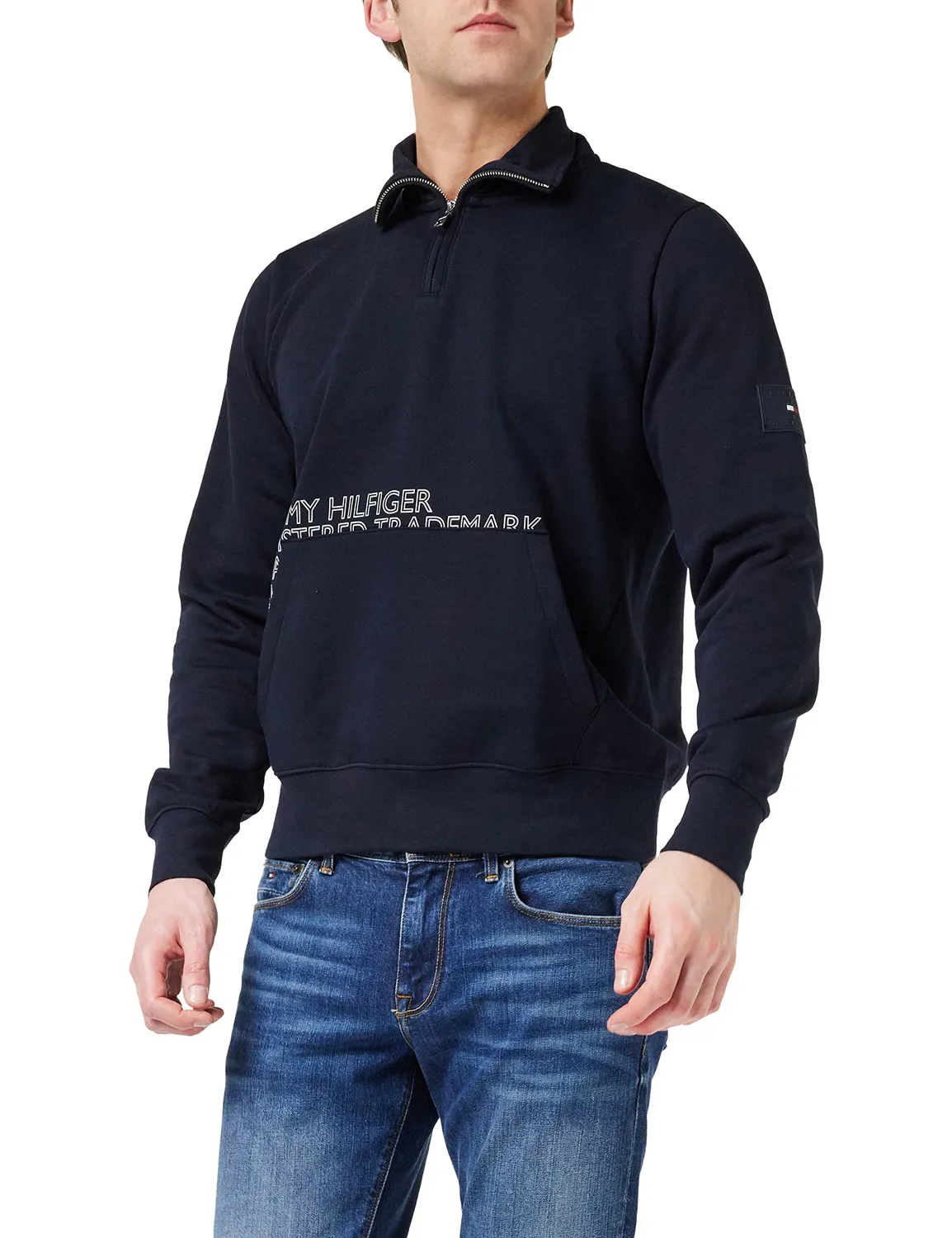 Tommy Hilfiger Badged Graphic Zip Mock felpa uomo L desert sky