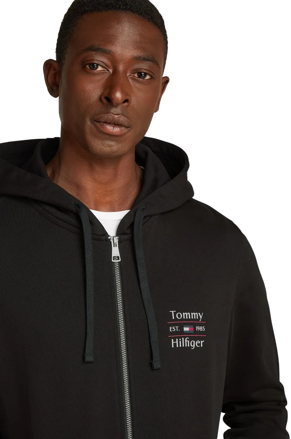 Tommy Hilfiger Stack Felpa Zip Nero Black Uomo Cotone