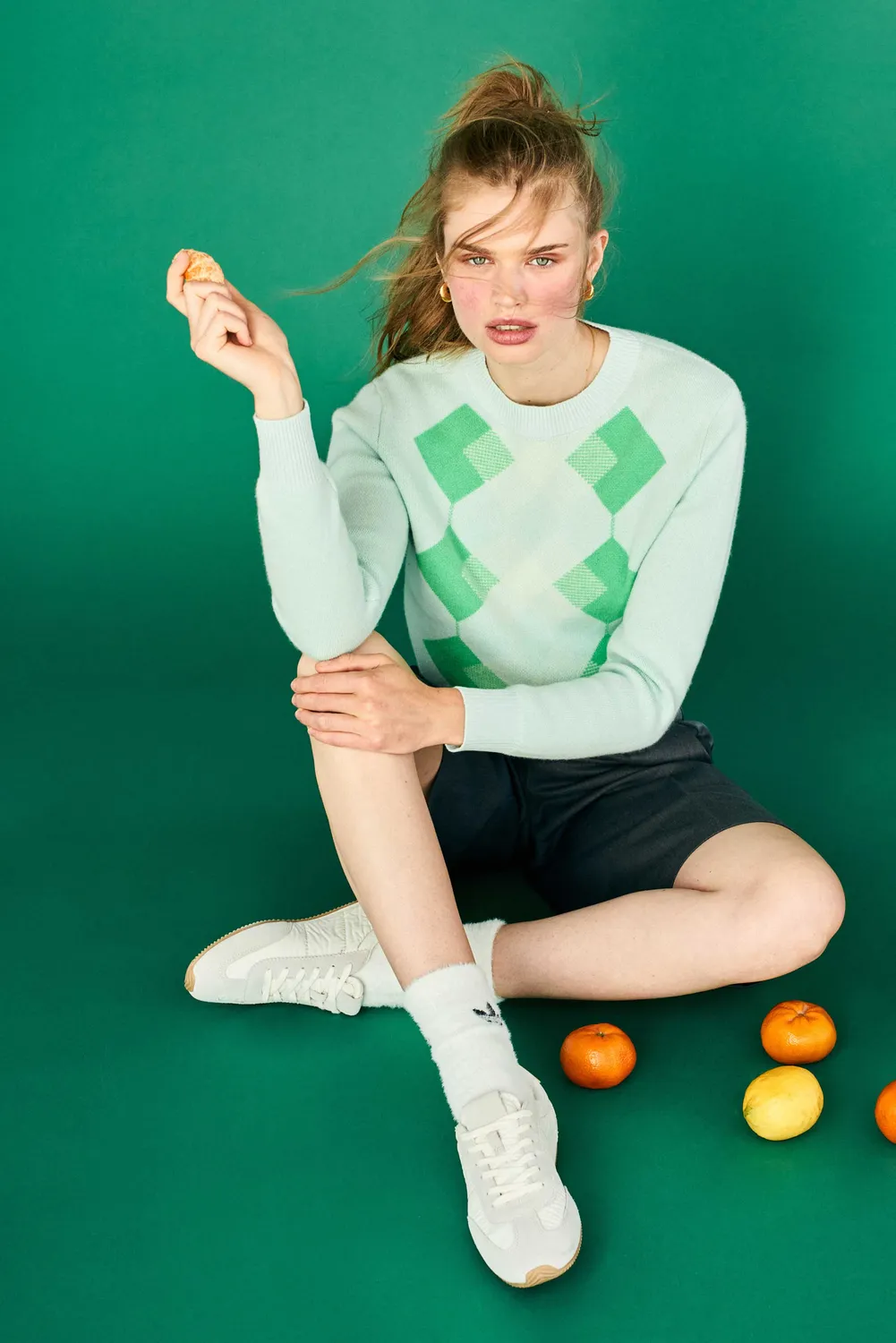 Jumper 1234 Faded Argyle maglione verde lana cashmere
