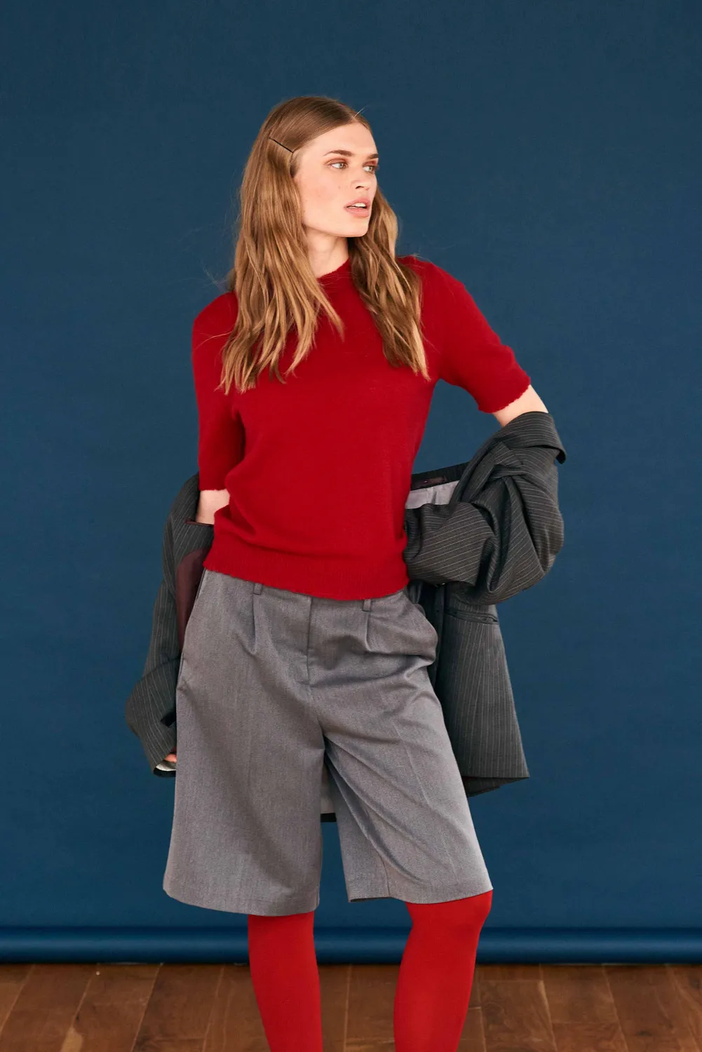 Jumper 1234 Distressed maglietta cashmere rosso scuro manica corta
