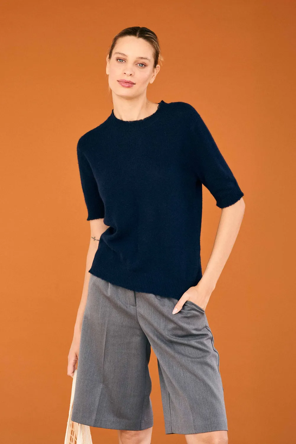 Jumper 1234 Distressed T Shirt maglia cashmere navy taglia 2