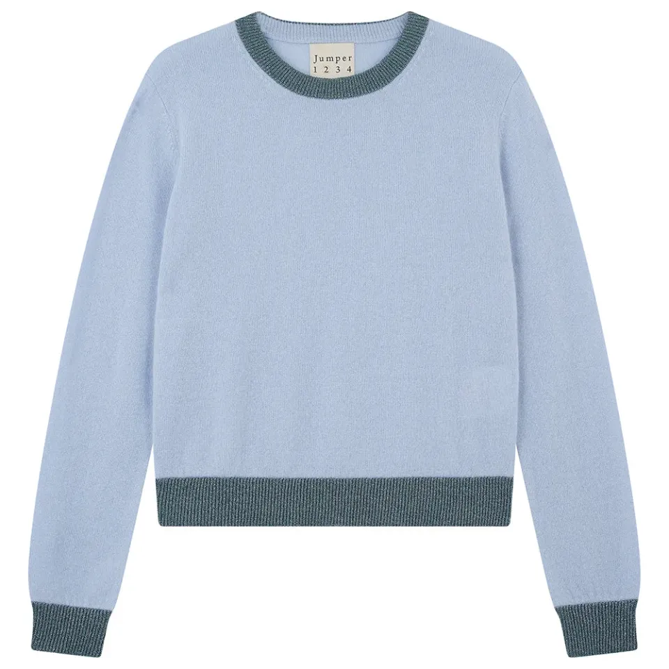 Jumper 1234 Cashmere Lurex Trim Crew maglione azzurro