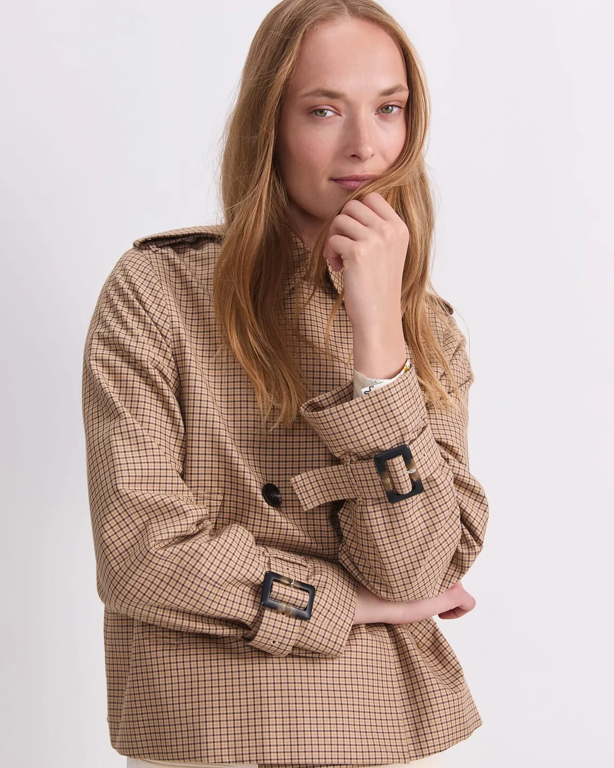 Sportscraft Audrey Crop Trench corto lino quadri