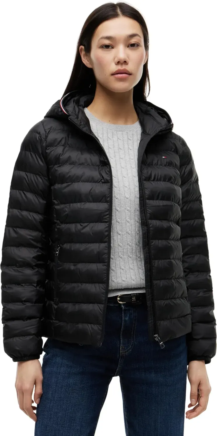 Tommy Hilfiger Global Stripe piumino donna nero con cappuccio