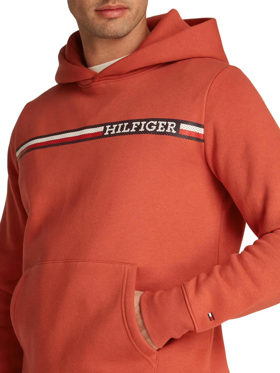 Tommy Hilfiger Chest Stripe felpa uomo rossa con cappuccio