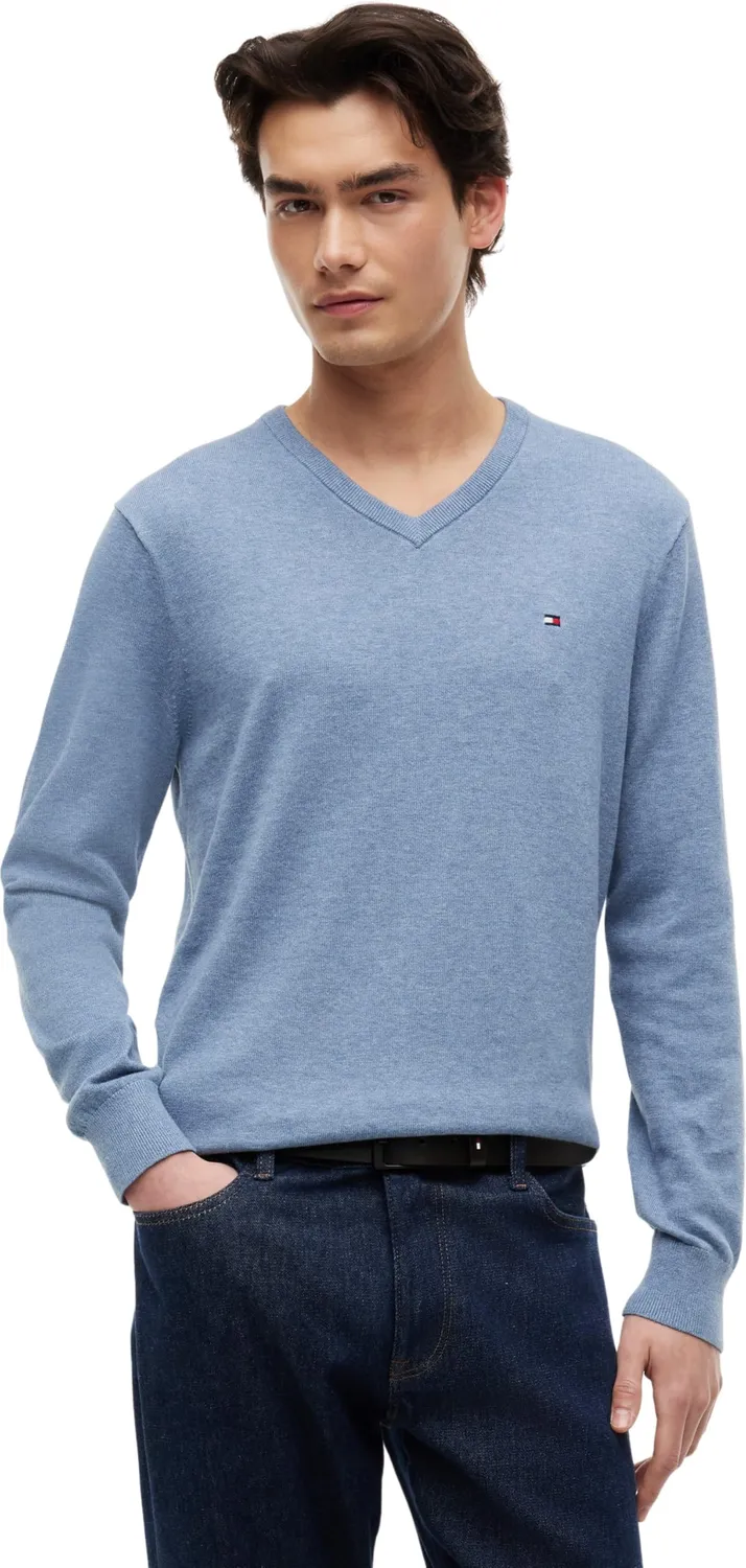 Tommy Hilfiger Essential Cotton pullover uomo beige scollo V S
