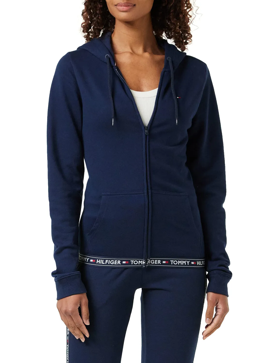 Tommy Hilfiger Terry felpa zip donna cappuccio blu navy
