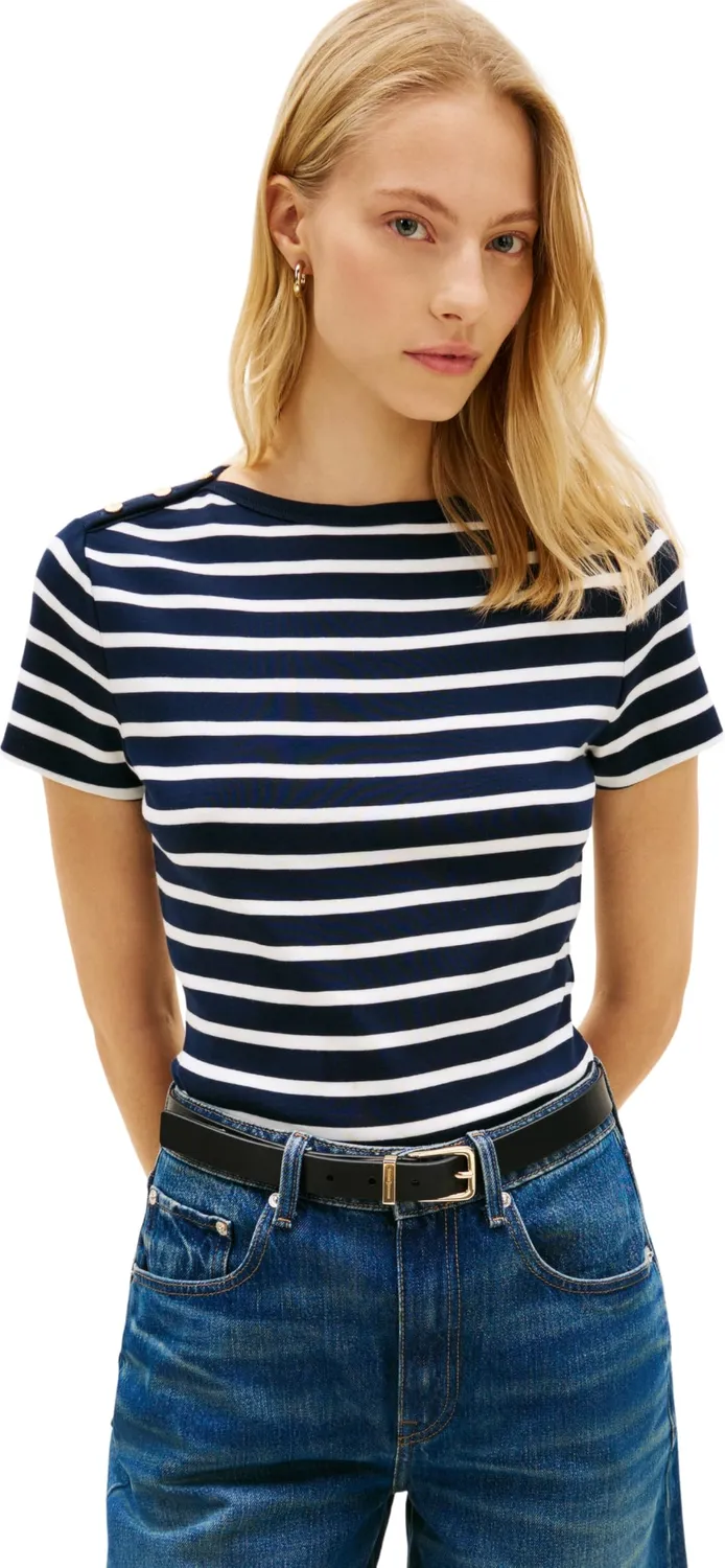 Tommy Hilfiger maglietta donna manica corta bianca ecru righe