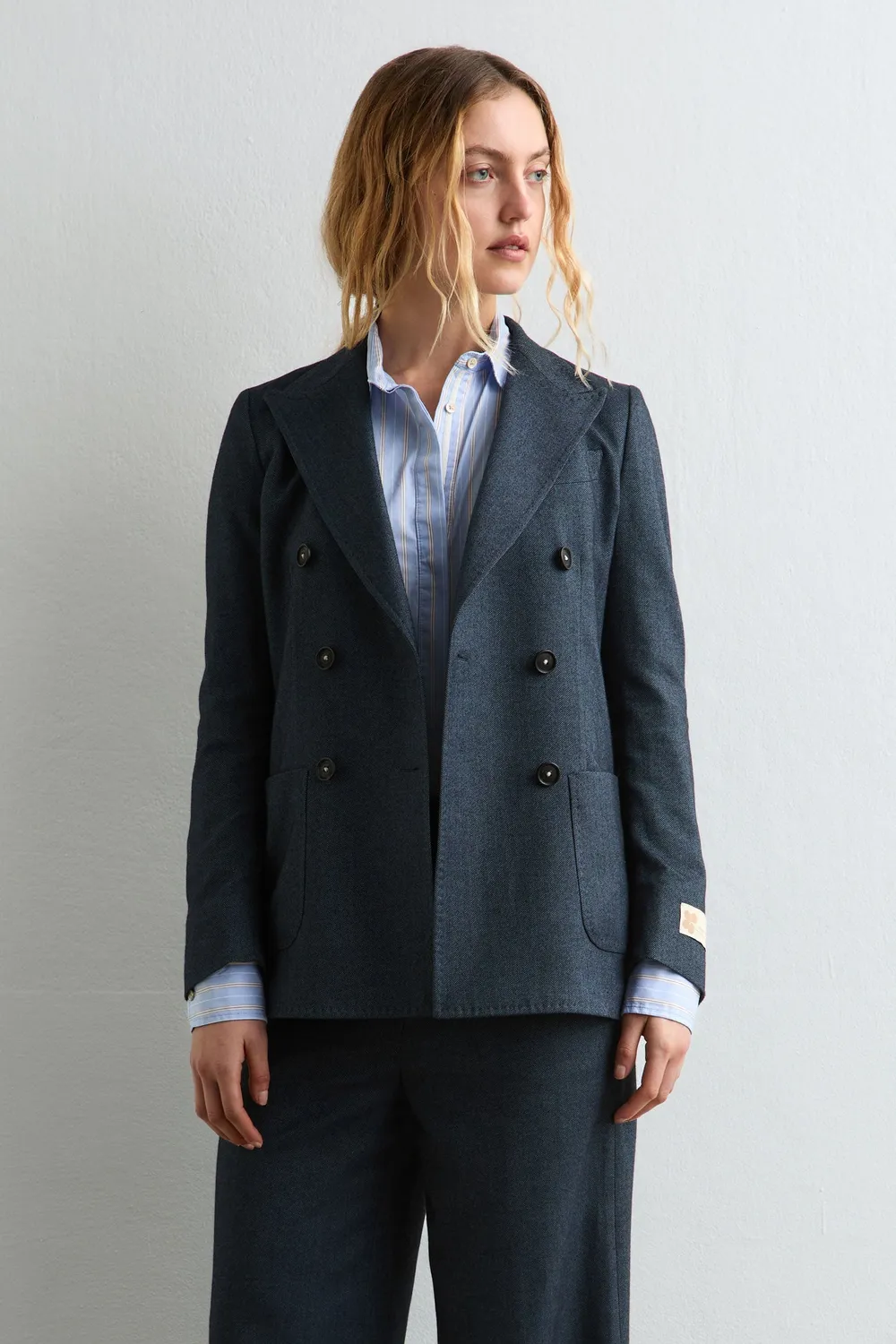 Massimo Alba Carlotta2 giacca donna blu cotone doppiopetto