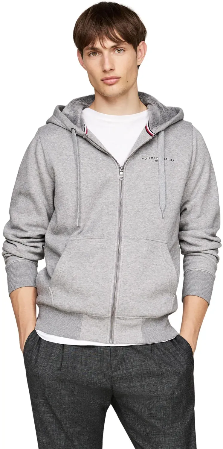 Tommy Hilfiger Logo Fur Lined felpa zip uomo blu pile