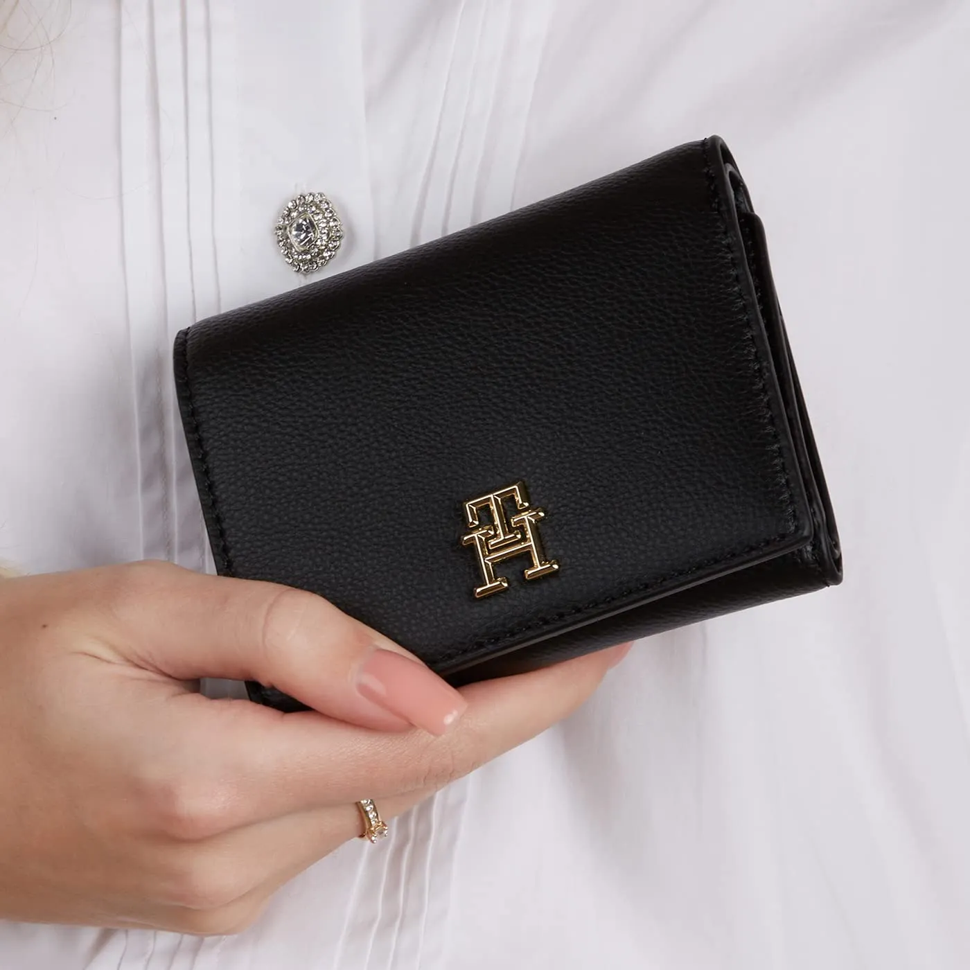 Tommy Hilfiger TH Casual Portafoglio Donna Nero 12cm
