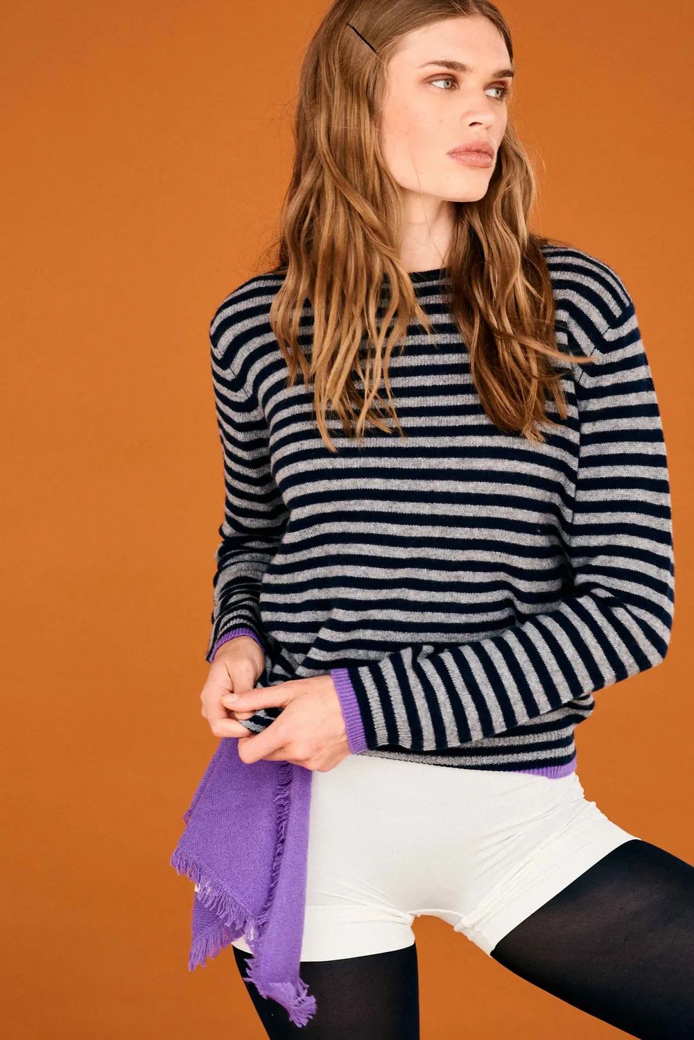 Jumper 1234 Little Stripe maglione cashmere navy grigio