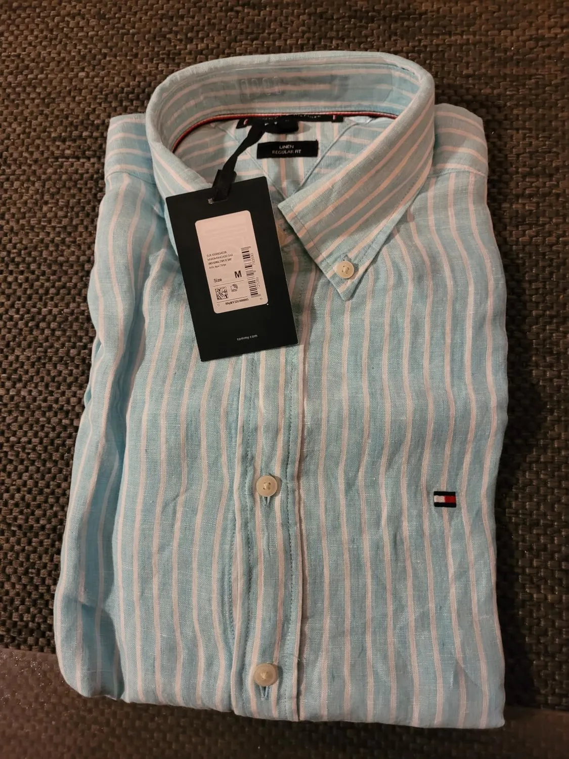 Tommy Hilfiger Linen Bengal Stripe MW0MW42400 camicia lino uomo blu