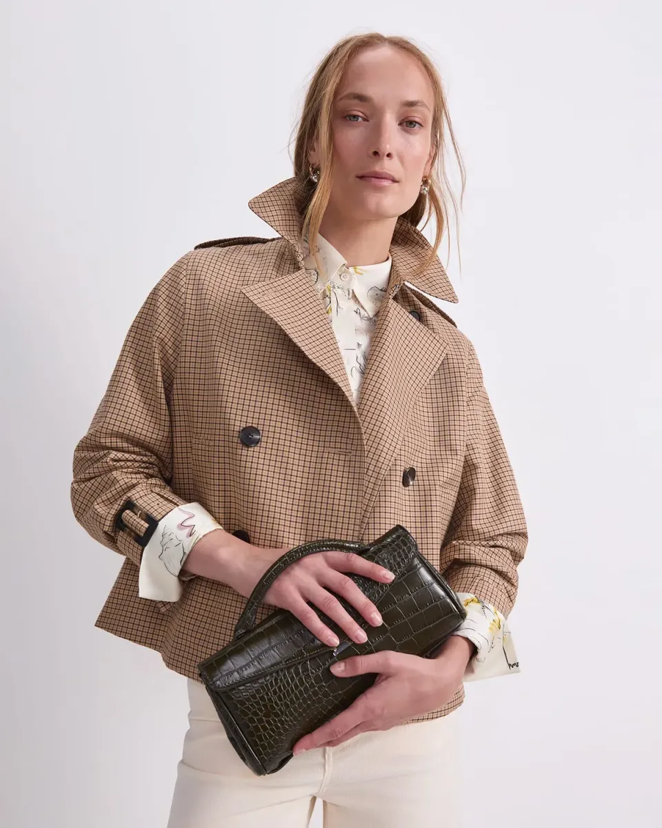 Sportscraft Audrey Crop Trench corto lino quadri