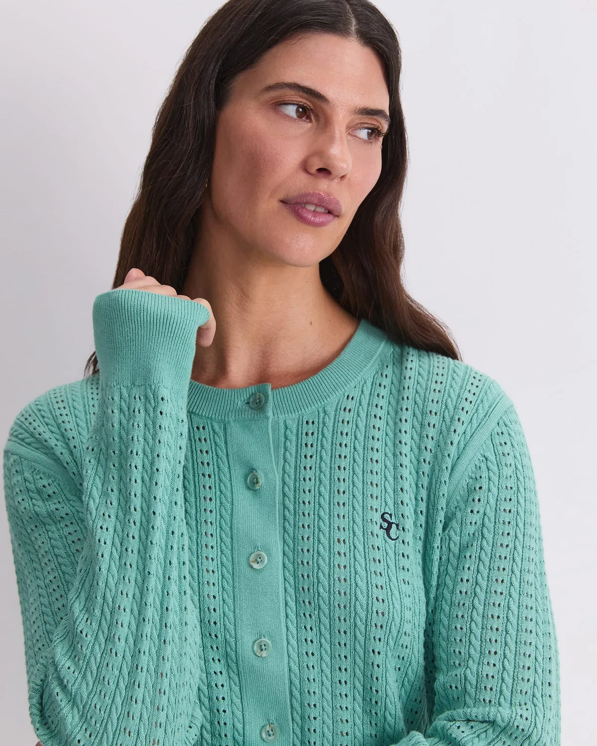 Sportscraft Elka Cable Pointelle cardigan cotone