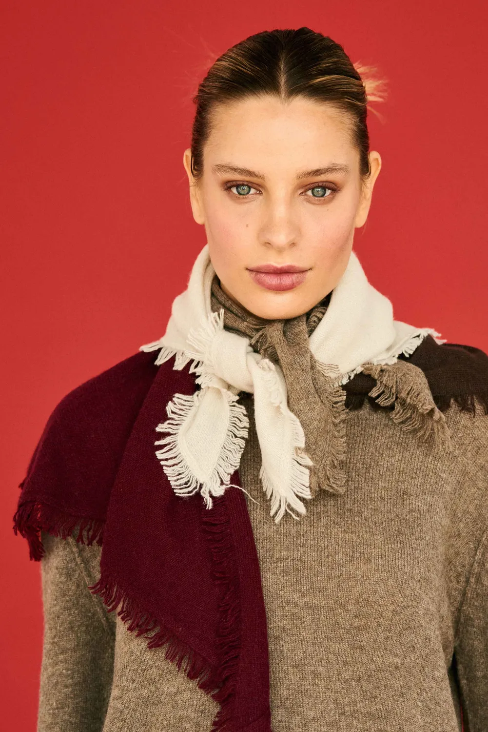 Jumper 1234 Distressed Triangle sciarpa cashmere bordeaux